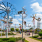 Large metal pinwheels in a row
