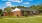 a brick house with a lawn and trees in the front